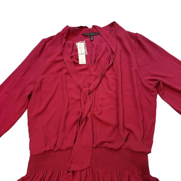 NWT, White House Black Market Tie Neck Blouson Dress in Red Plum, Sz XL - Picture 11 of 16
